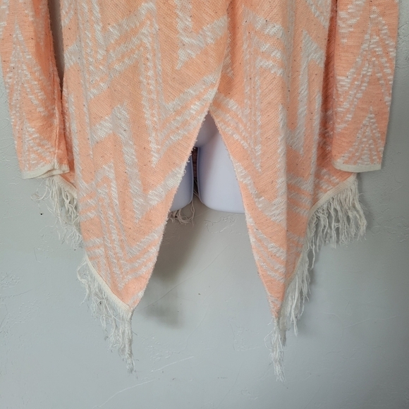 Maurices Orange White Chevron Long Sleeve Cardigan Hooded Neon Medium - Picture 3 of 8